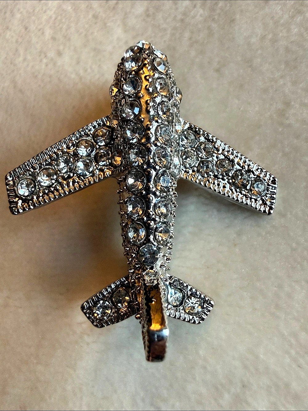 Jeweled Airplane Brooch in Silver & Gold